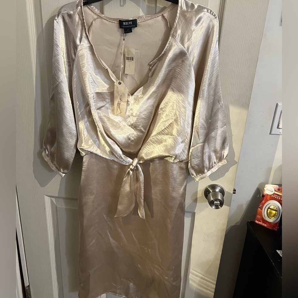 Anthropologie Maeve Metallic Tie Waist Dress Small NWT - Picture 4 of 16